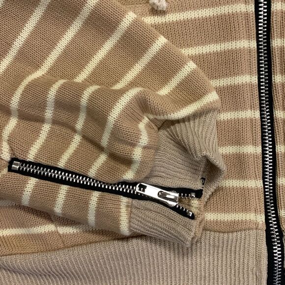 POL Tan Cream Striped Full Zip Front Long Sleeve Drawstring Hoodie Size S - Picture 13 of 13